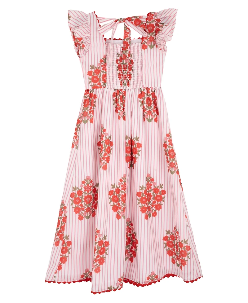 Rare Editions Girls' 7-16 Striped Block Print Flutter-Sleeves Maxi Dress