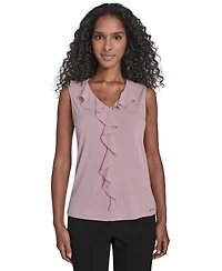 Calvin Klein Women's Mixed Media Sleeveless Ruffle-Front Top