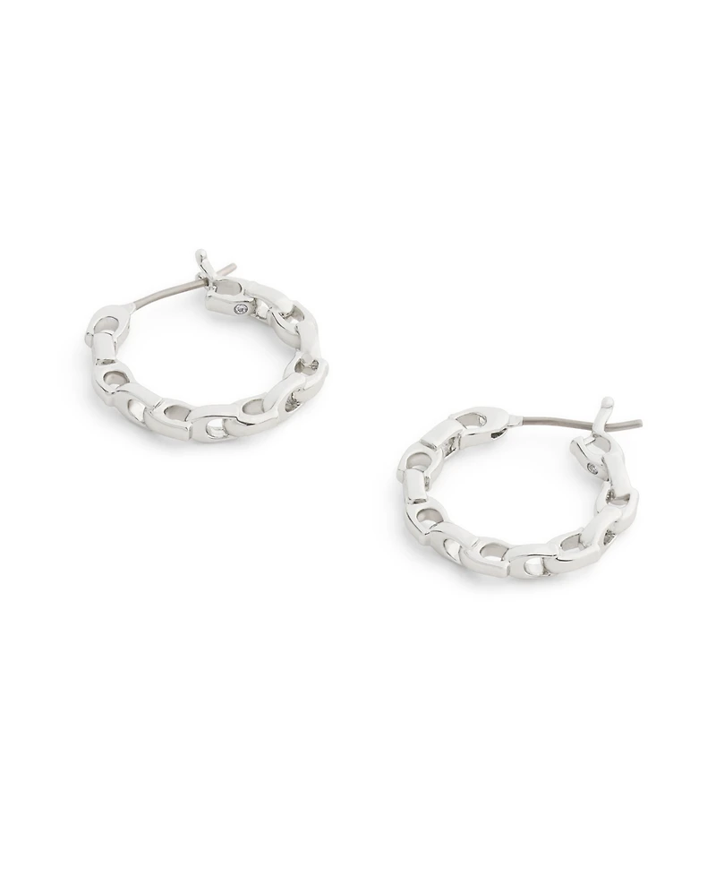 Coach Rhodium Signature C Chain Hoop Earrings