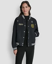 Dkny Women's 1989 Pins & Patches Snap-Front Varsity Jacket