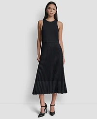 Dkny Women's Pleated Crewneck Window Pane Dress