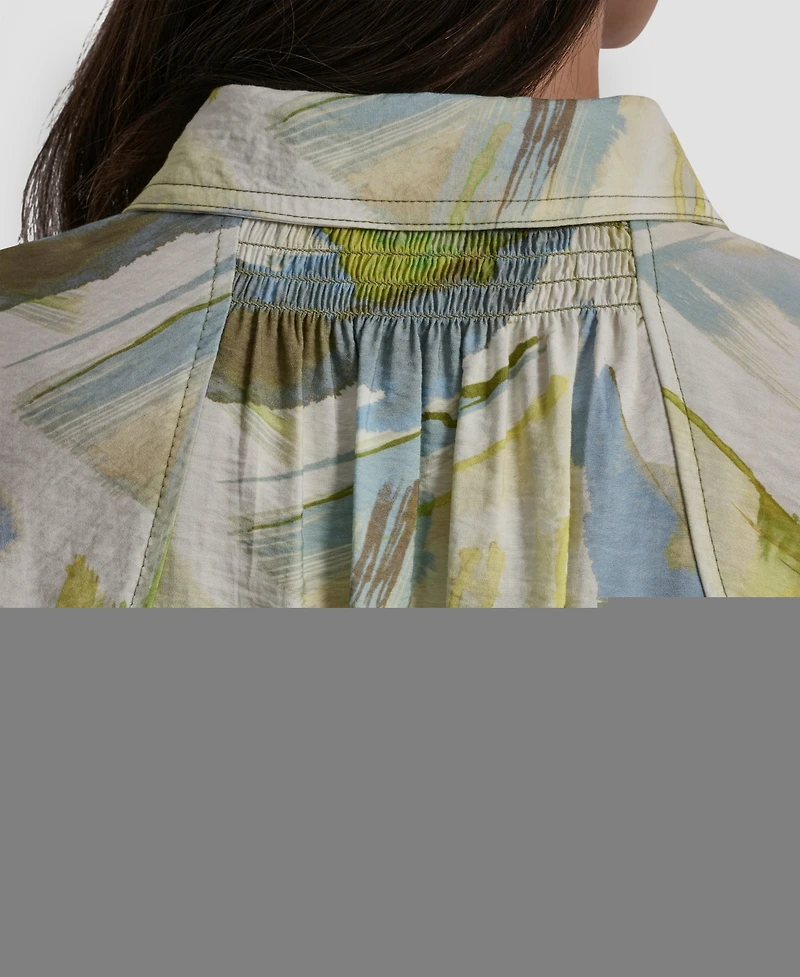 Dkny Women's Roll-Tab Sleeves Collar Neck Top