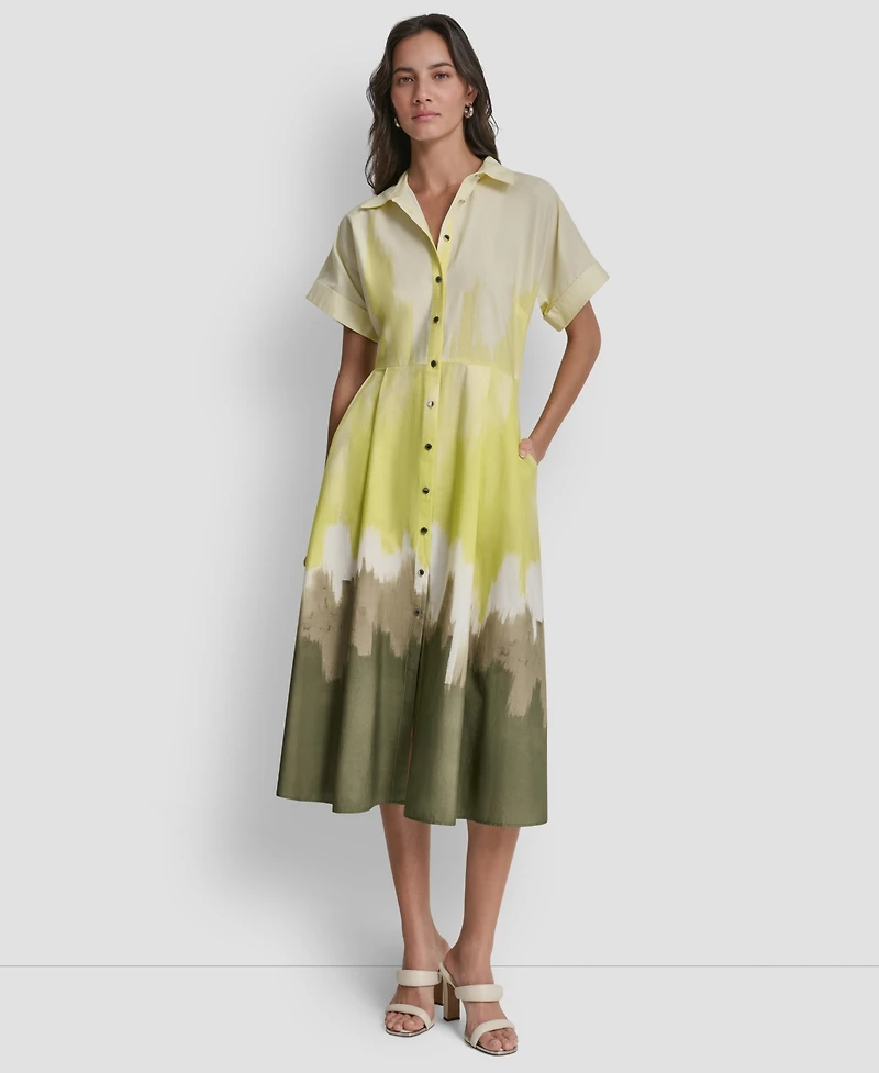 Dkny Women's Short-Sleeve Collared Printed Button-Front Dress