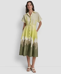 Dkny Women's Short-Sleeve Collared Printed Button-Front Dress