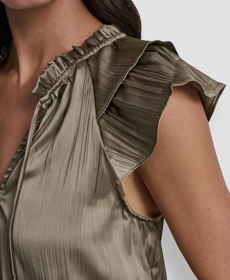 Dkny Women's Short-Sleeve Pleated Tie Front Blouse