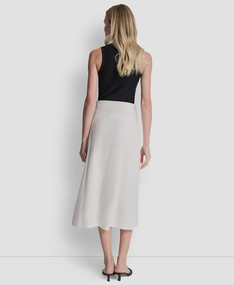 Dkny Women's Arid Pique Mini Logo Emblem Slit A-Line Skirt