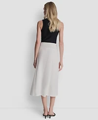 Dkny Women's Arid Pique Mini Logo Emblem Slit A-Line Skirt