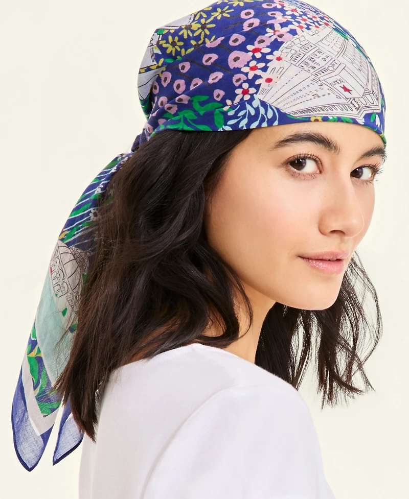 Macy's Flower Show Scenic Print Cotton Scarf, Macy's Exclusive
