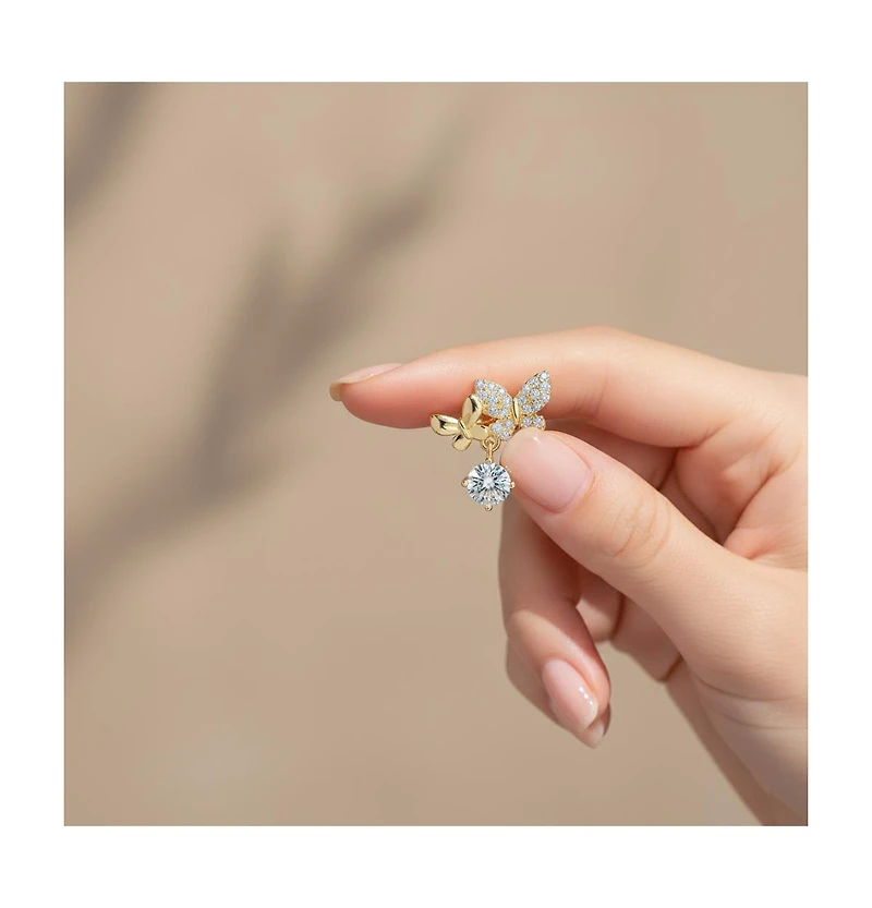 Rachel Glauber Round Cz Double Butterfly Stud Earrings in 14K Gold Plated