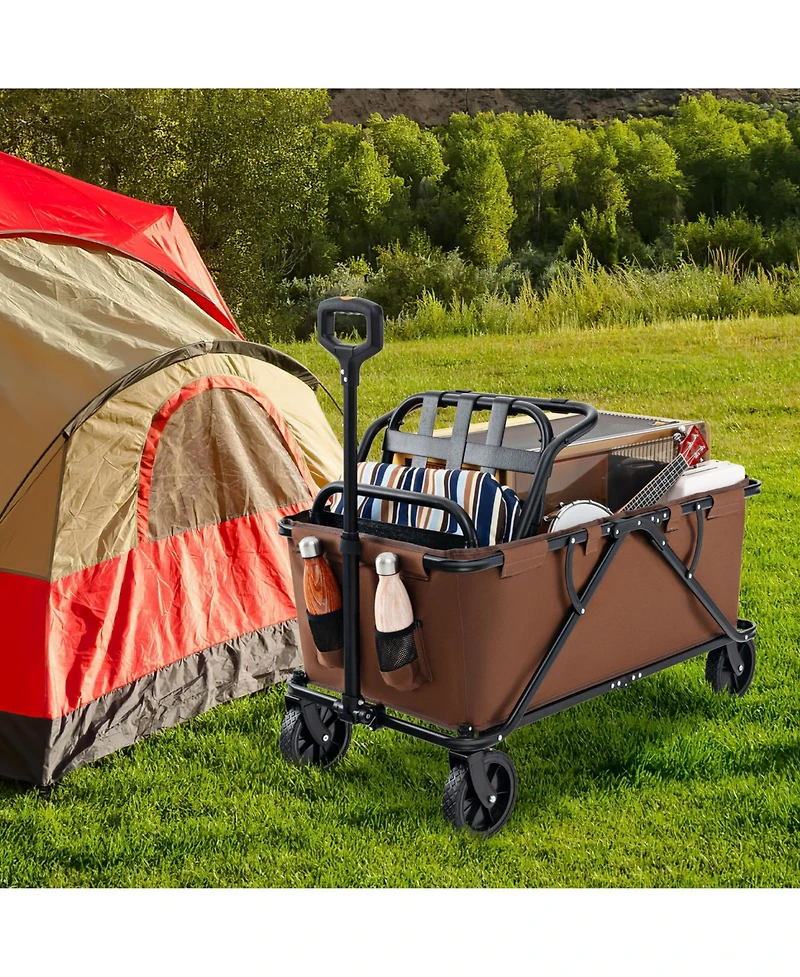 Sugift Collapsible Folding Wagon Cart with Adjustable Handlebar