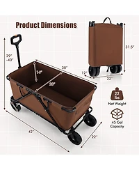 Sugift Collapsible Folding Wagon Cart with Adjustable Handlebar