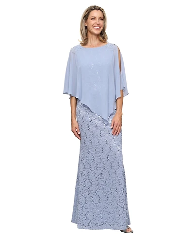 Sl Fashions Women's Sequin Lace Chiffon Caplet Gown