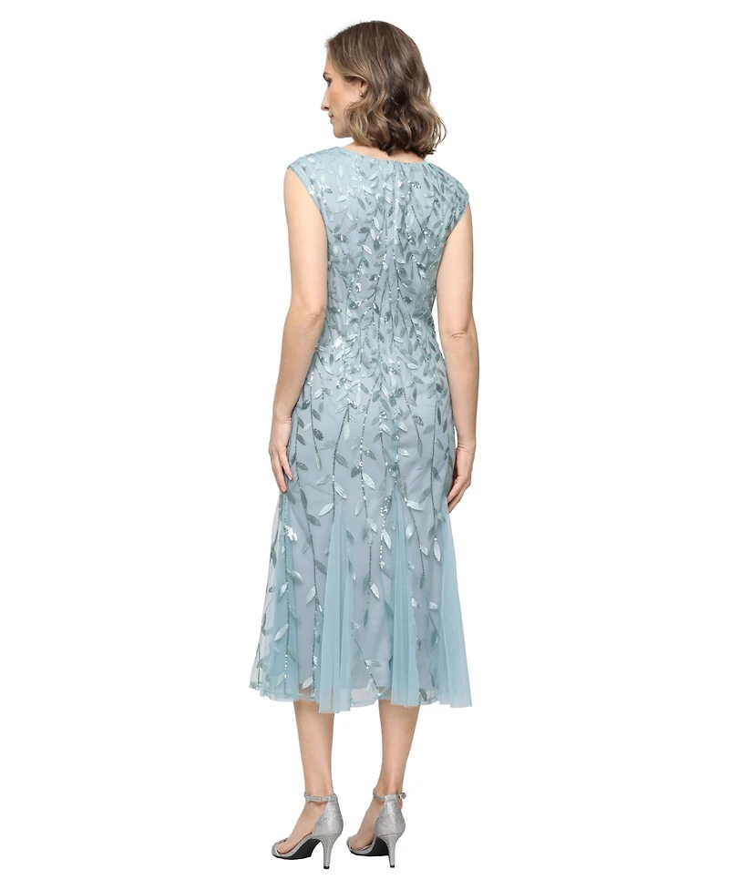 Alex Evenings Women's Embroidered Boat Neck Midi Dress