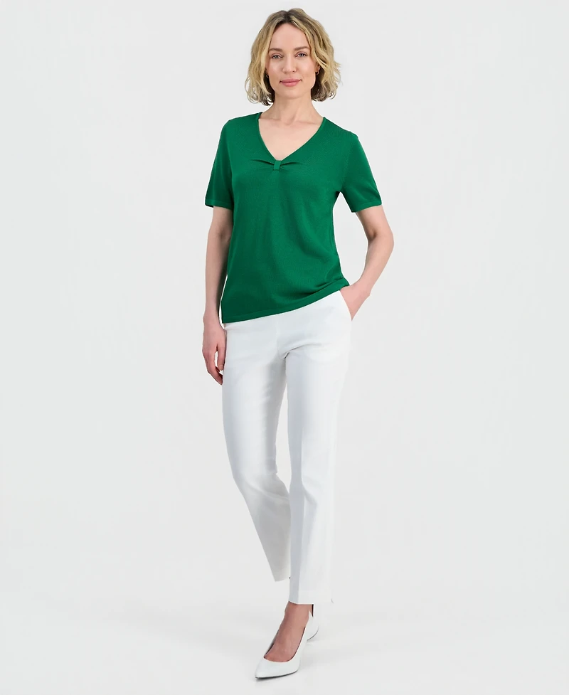 Kasper Women's Gathered V-Neck Short-Sleeve Sweater