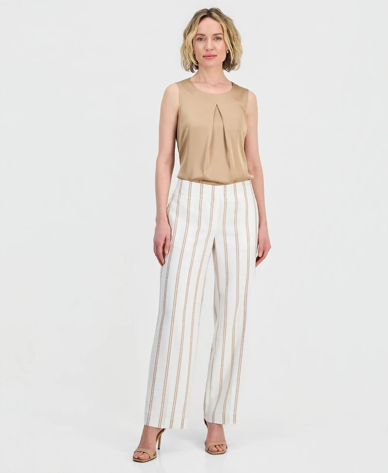 Kasper Petite Striped Wide-Leg Mid-Rise Pants