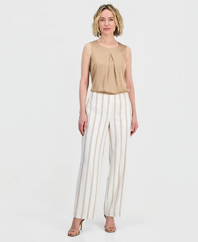 Kasper Petite Striped Wide-Leg Mid-Rise Pants