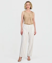 Kasper Petite Striped Wide-Leg Mid-Rise Pants