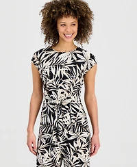 Kasper Women's Printed Cap-Sleeve Tie-Waist Top