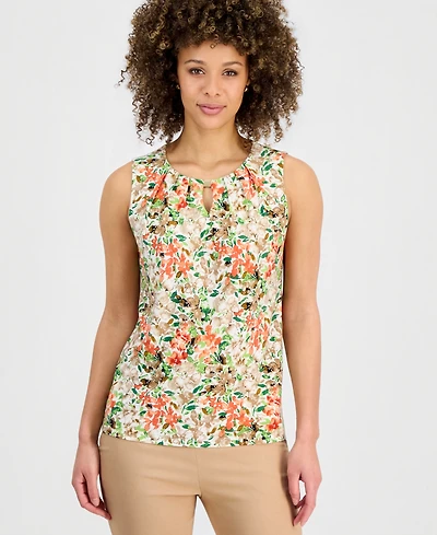 Kasper Women's Pleated Sleeveless Keyhole Top
