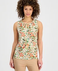 Kasper Women's Pleated Sleeveless Keyhole Top