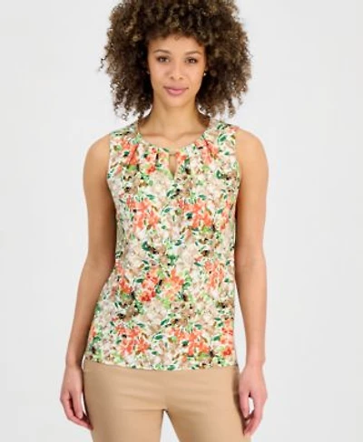 Kasper Womens Pleated Sleeveless Keyhole Top