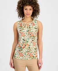 Kasper Womens Pleated Sleeveless Keyhole Top