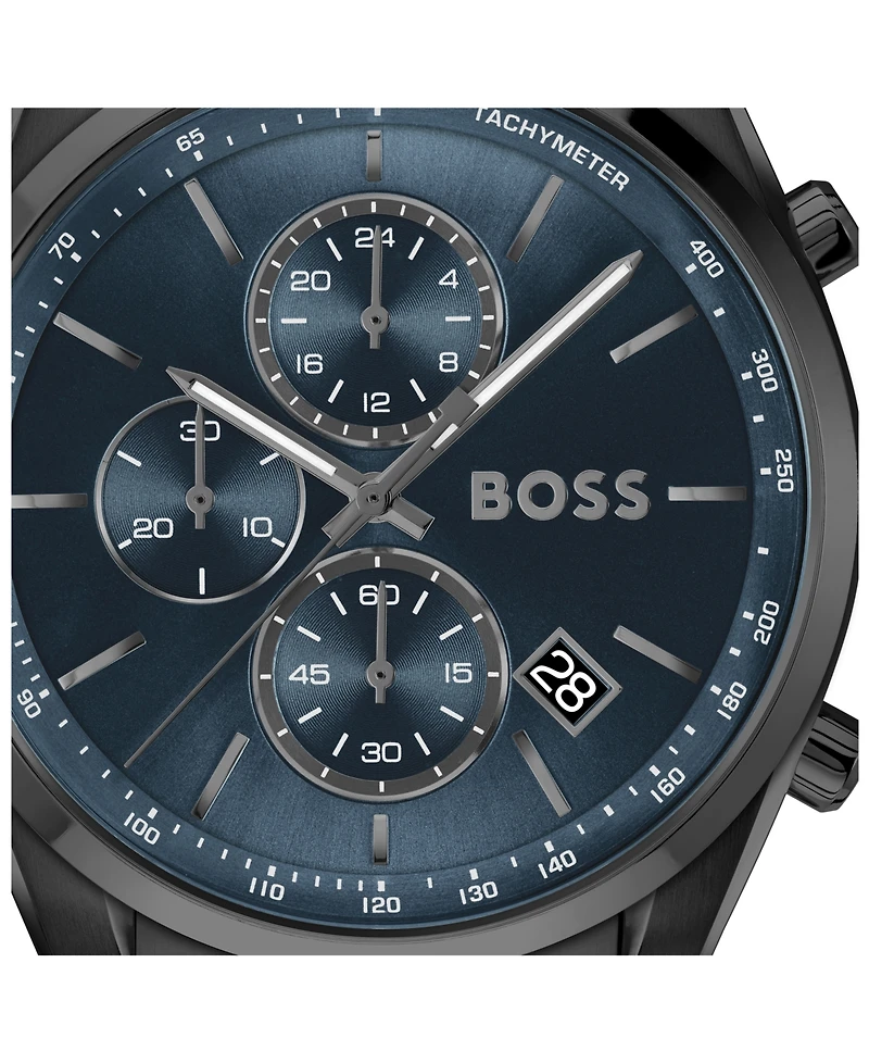 Hugo Boss Men's Grand Prix 44 Quartz Chrono Ionic Plated Black Steel Watch, 44.5mm