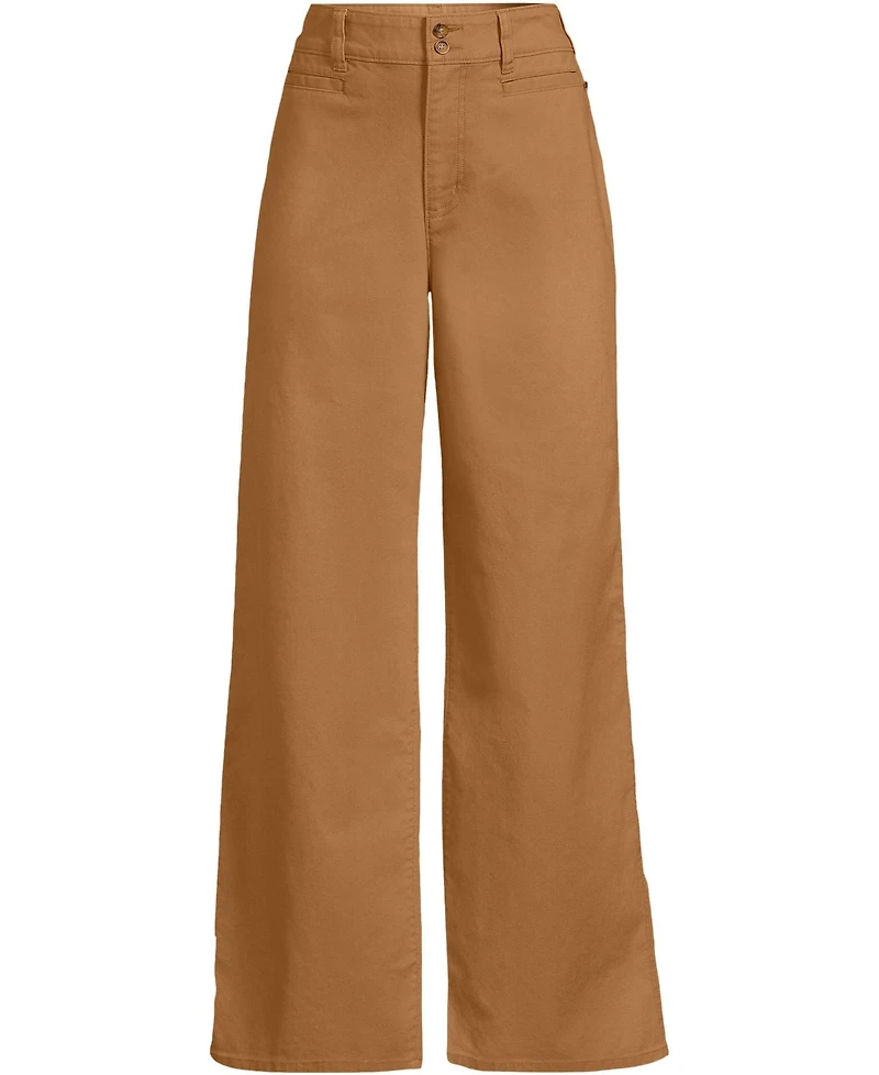 Lands' End Women's Petite Stretch Canvas High Rise Wide Leg Pants