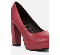 whitley croc texture high block heel pumps