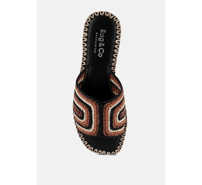 Kente Patterned Raffia Slip-On Flats