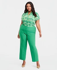 Kasper Plus Fly-Front Crepe High-Rise Straight-Leg Pants
