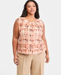 Kasper Plus Cap-Sleeve Keyhole Blouse