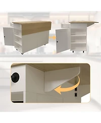 gaomon Rolling Kitchen Island with Drop Leaf Countertop, Charging Station & Ample Storage- 47.2 in Mobile Kitchen Cart On Wheels with Pull-Out Shelves