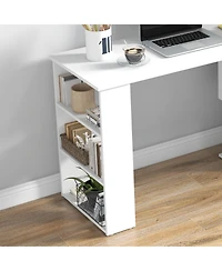 Homcom 360° Rotating Home Office Corner Desk and Storage Shelf Combo L-Shaped Table