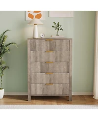 gaomon Fluted 5 Drawer Dresser, 45 Tall Slim Dresser for Small Spaces, Modern Farmhouse Wooden Chest of Drawers Bedroom Nursery Apartment, Easy