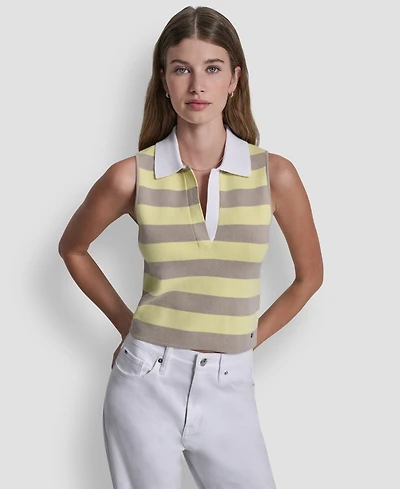 Dkny Jeans Women's Striped Sleeveless Polo Sweater
