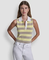 Dkny Jeans Women's Striped Sleeveless Polo Sweater