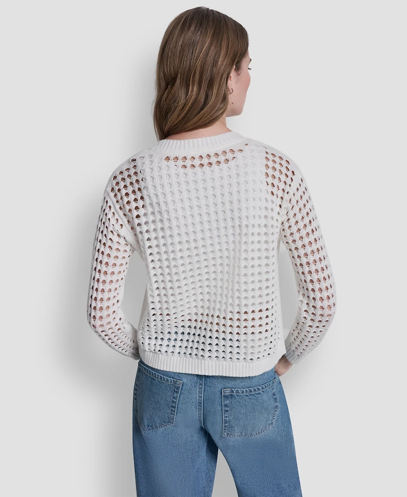 Dkny Jeans Women's Open-Stitch Drop-Shoulder Cardigan Sweater