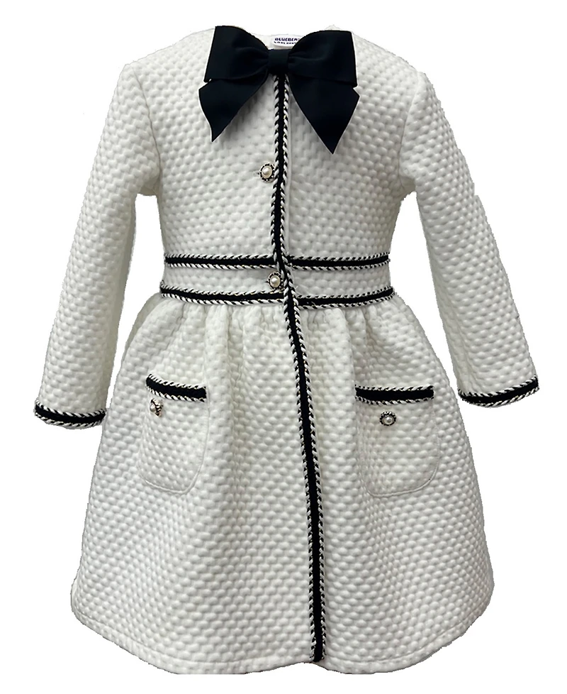 Blueberi Boulevard Girls' 2T-6X Textured Knit Coat Round Neck Dress