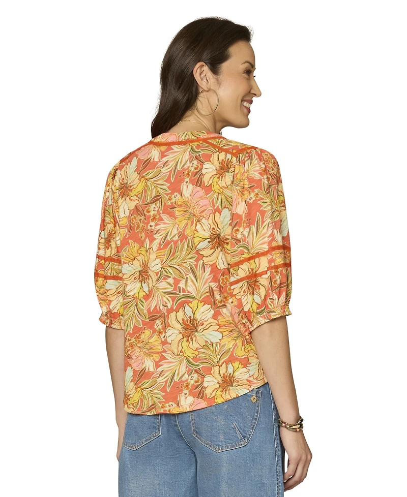 Democracy Petite Smock Mandarin Collar Neck Top