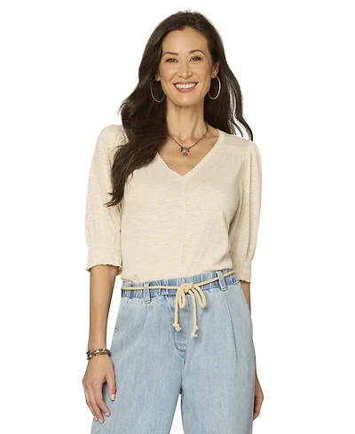 Democracy Petite Elbow-Sleeve Knit Top