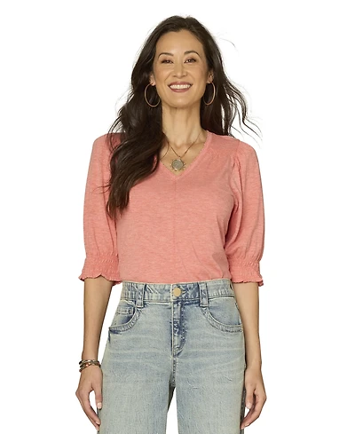 Democracy Petite Elbow-Sleeve Knit Top