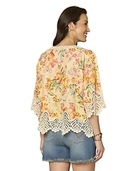 Democracy Petite V-Notch Neck Scallop Edge Top