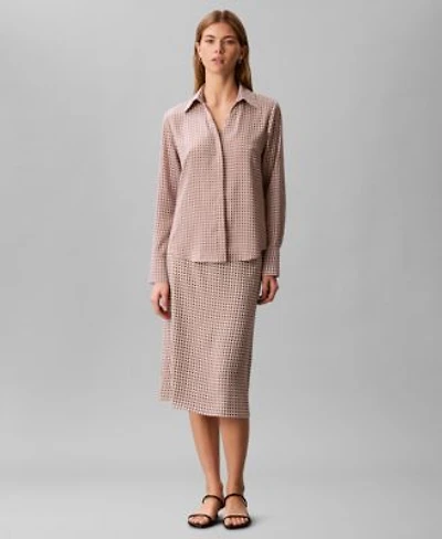 Calvin Klein Womens Printed Button Down Shirt Womens Printed Midi Skirt