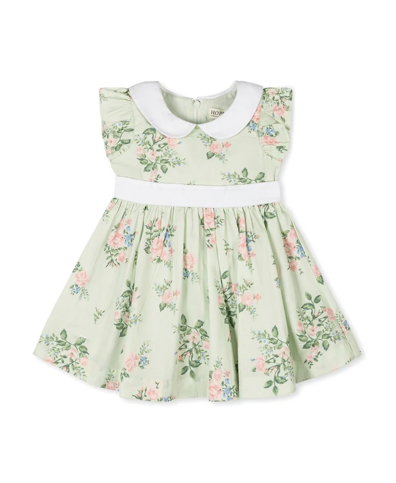Hope & Henry Baby Organic Flutter Sleeve Sateen Dress with Peter Pan Collar
