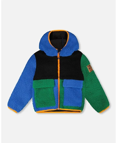 Deux par Boys Sherpa Jacket Blue Colorblock