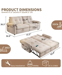 Boyel Living Multifunctional Sofa Bed, 77-inch Modern Velvet Fabric Convertible Sofa Couches, 2-in-1 Pull Out Sofa Bed with Usb Charger, Beige