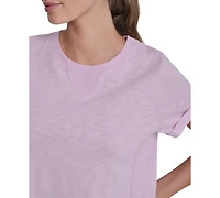 Dkny Sport Women's Embroidered Crewneck Logo Roll-Sleeve Top