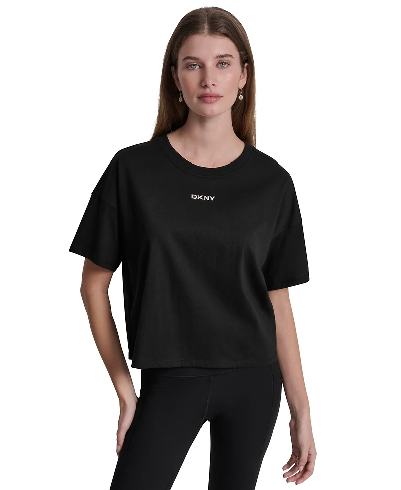 Dkny Sport Women's Metallic Bubble Logo Drop Shoulder Pull-On T-Shirt