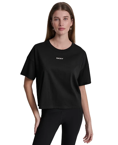 Dkny Sport Women's Metallic Bubble Logo Drop Shoulder Pull-On T-Shirt